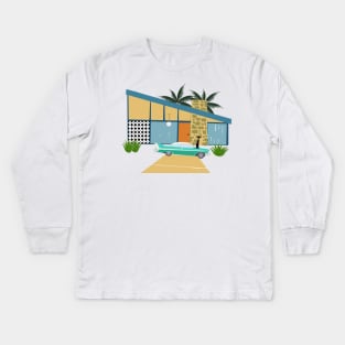 Vintage Car Parked outside a Palm Springs MCM House Kids Long Sleeve T-Shirt